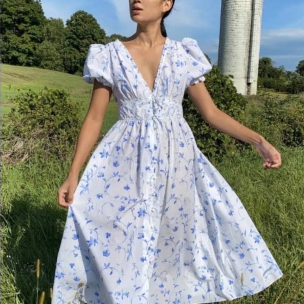 The Sabrina Dress - Blue Botanical / S HillHouse